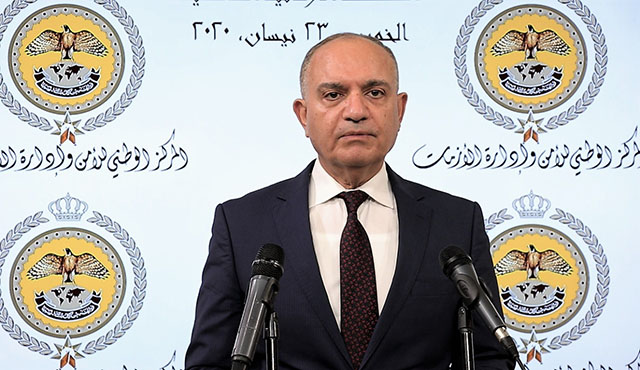 Minister of State for Media Affairs Amjad Adaileh speaks during a press briefing at the National Centre for Security and Crisis Management in Amman on Thursday (Petra photo)